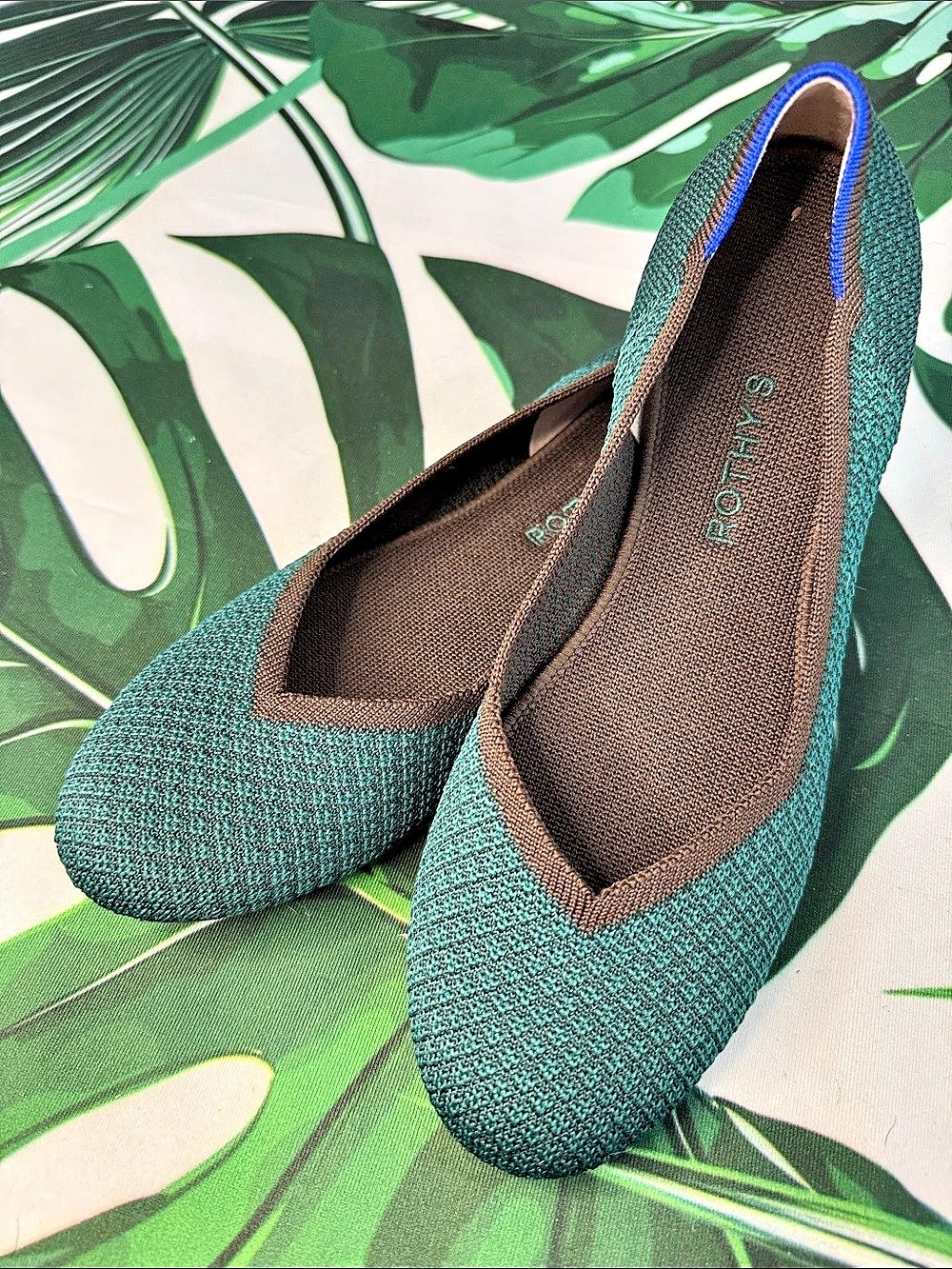 Rothy's The Point Green & Brown Knit Pointed-Toe Flats